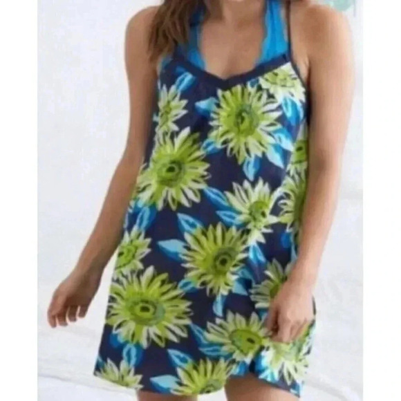 Aerie Gauzy Cotton Floral Tassel Swim Cover Dress Size S Blue Green Boho Beach - Picture 1 of 11